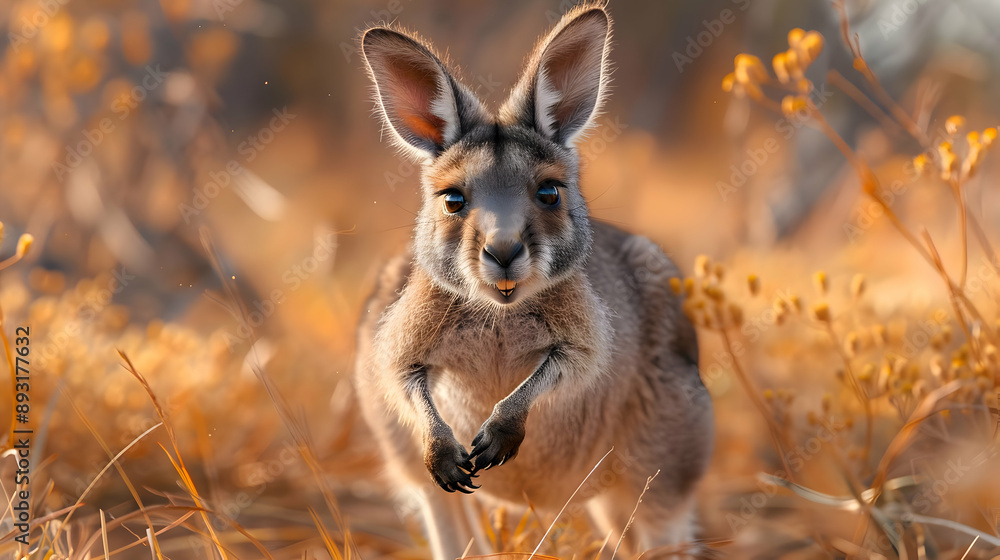 Cute Kangaroo in Golden Grass Realistic Image Cute Kangaroo in Golden Grass Realistic Image