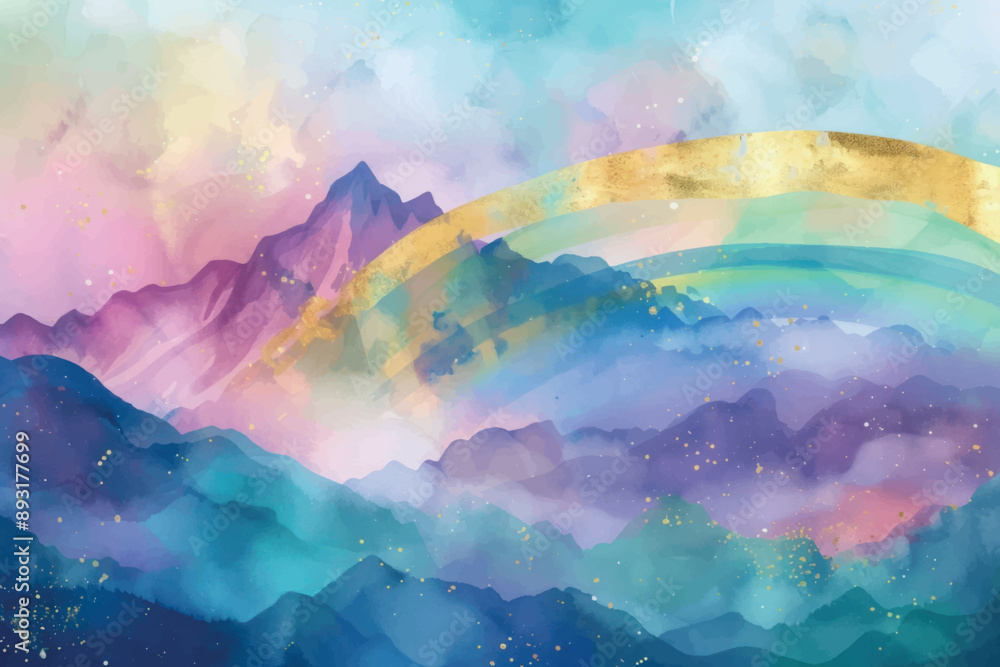 Vibrant watercolor mountain landscape Vibrant watercolor mountain landscape