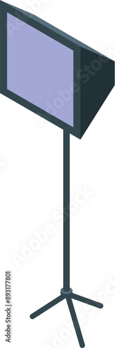 Professional studio light standing on a tripod, illuminating a set for a photoshoot or video production