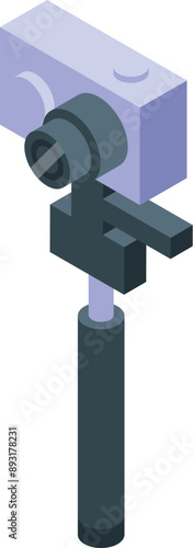 Action camera is recording video and streaming using selfie stick tripod, isometric icon