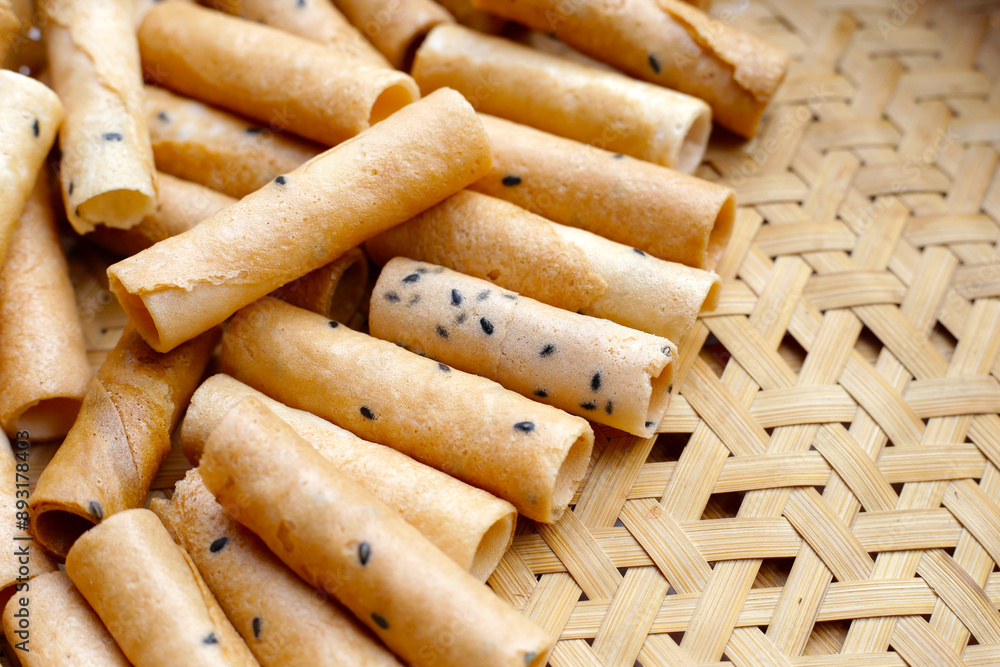 Thai snack, crispy coconut rolls Thai snack, crispy coconut rolls