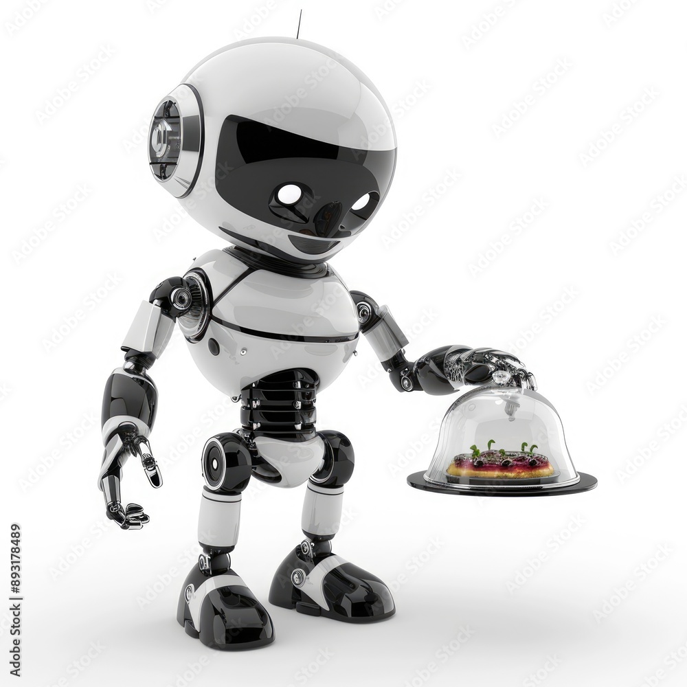 Naklejka premium Robot Serving a Dessert Under a Glass Dome