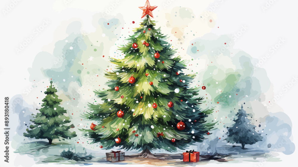 Obraz premium Christmas Tree Watercolor Background Illustration Vector.
