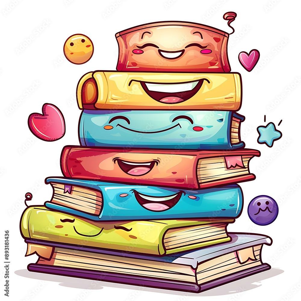 © Sirapopmillion - 1. A colorful vector cartoon illustration of a stack of school textbooks with smiling faces and playful designs, suitable for educational content © Sirapopmillion - 1. A colorful vector cartoon illustration of a stack of school textbooks with smiling faces and playful designs, suitable for educational content