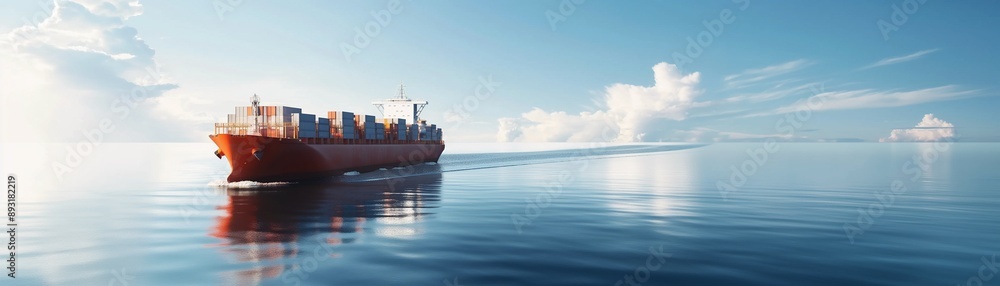 Fototapeta premium A cargo ship cruising across a blue ocean.