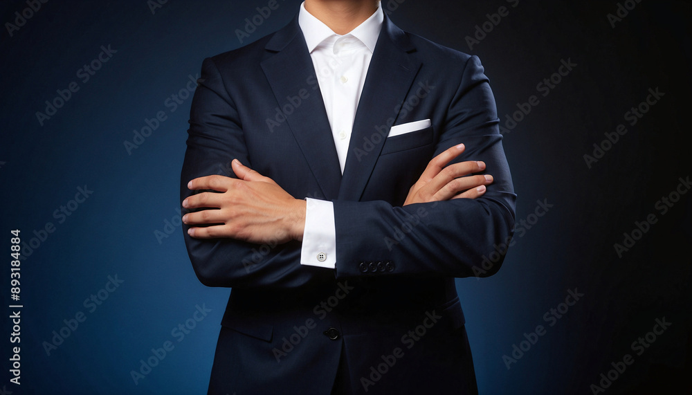 Professional Portrait of a Businessman in a Dark Suit with Crossed Arms and Confident Posture Professional Portrait of a Businessman in a Dark Suit with Crossed Arms and Confident Posture