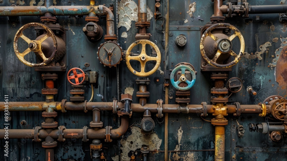 Network of interconnected industrial pipes and valves Network of interconnected industrial pipes and valves