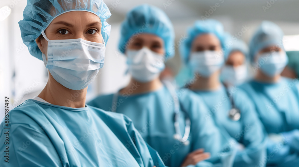 Determined Female Surgeon Leads Healthcare Team in Hospital Determined Female Surgeon Leads Healthcare Team in Hospital