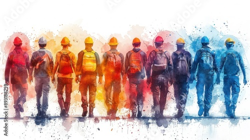 Wallpaper Mural Watercolor Group of Workmen in Action Torontodigital.ca