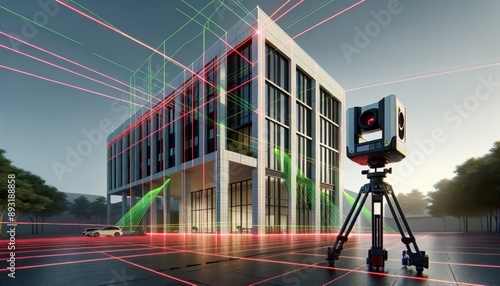 Outdoor laser scanning process of a modern building