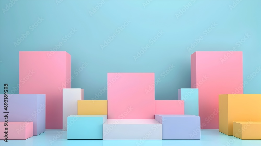 Obraz premium Minimalist Geometric Pastel Cube Blocks in 3D Abstract Composition