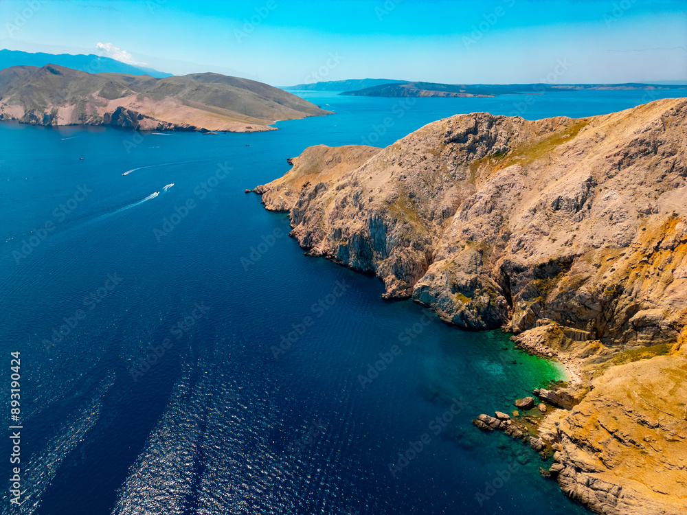 Adriatic Sea in Croatia from drone. Beautiful aerial seascape with islands and boats in the sea Adriatic Sea in Croatia from drone. Beautiful aerial seascape with islands and boats in the sea