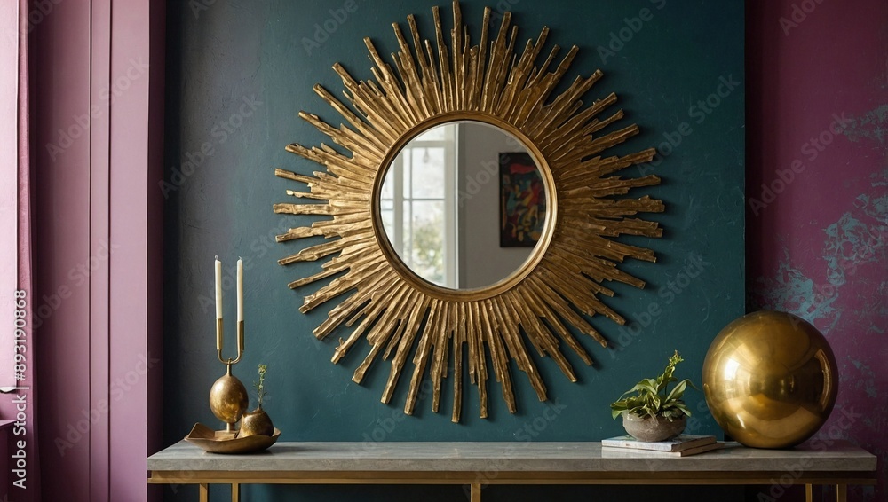 Obraz premium A decorative mirror with a sunburst frame