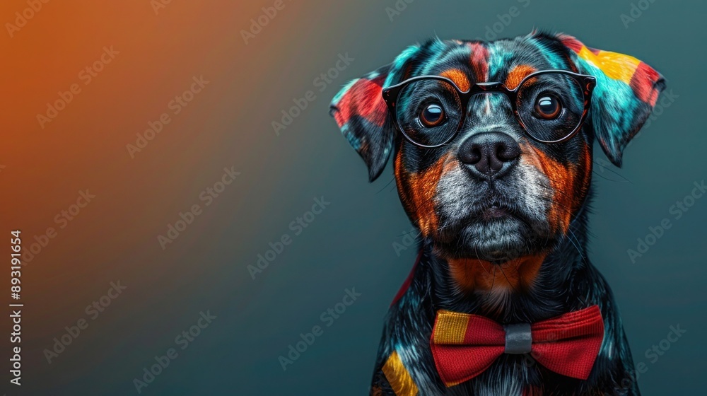 Fototapeta premium USA Independence Day Dog with Bow Tie and Glasses, AI-Generated Design