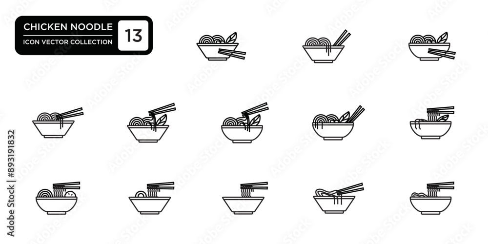 Chicken noodle icon collection, editable and resizable vector icon templates. Chicken noodle icon collection, editable and resizable vector icon templates.