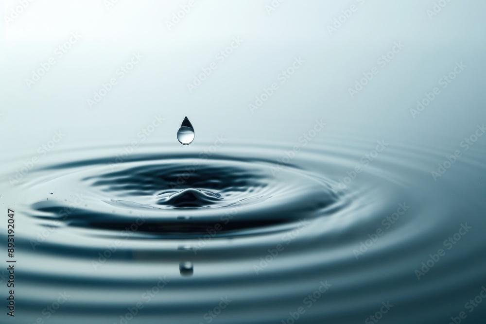 A single water droplet falls onto a still surface, creating concentric ripples that radiate outwards A single water droplet falls onto a still surface, creating concentric ripples that radiate outwards