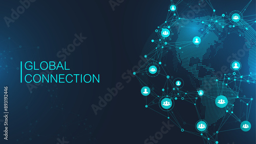 Global network connection banner design template. Header social network communication in the global business concept. Big data visualization. Internet technology