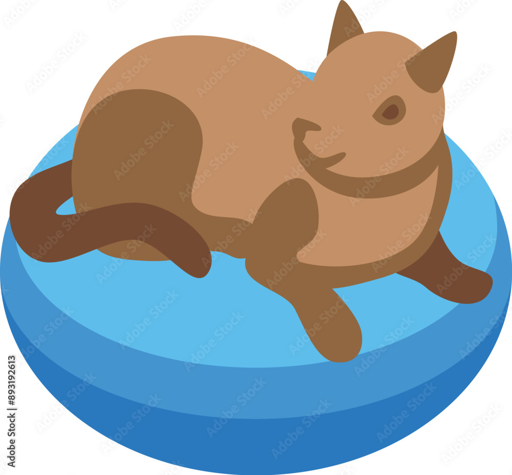 Adorable brown cat resting comfortably on a soft, round blue pillow, enjoying a moment of tranquility Adorable brown cat resting comfortably on a soft, round blue pillow, enjoying a moment of tranquility
