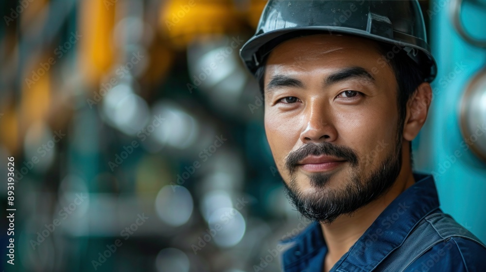 Fototapeta premium Focused Asian Engineer or Maintenance Worker Enjoying Factory Work