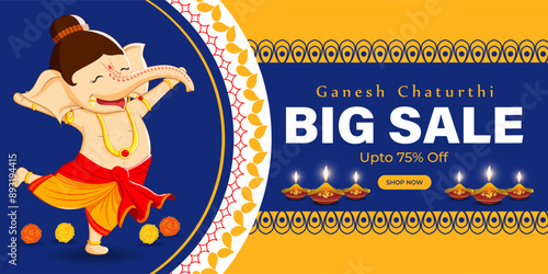 Vector illustration of Happy Ganesh Chaturthi Sale social media feed template