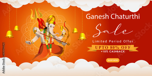Vector illustration of Happy Ganesh Chaturthi Sale social media feed template