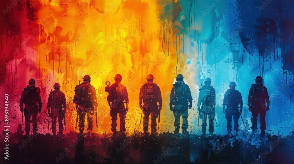 Obraz premium Watercolor Group of Workmen in Action