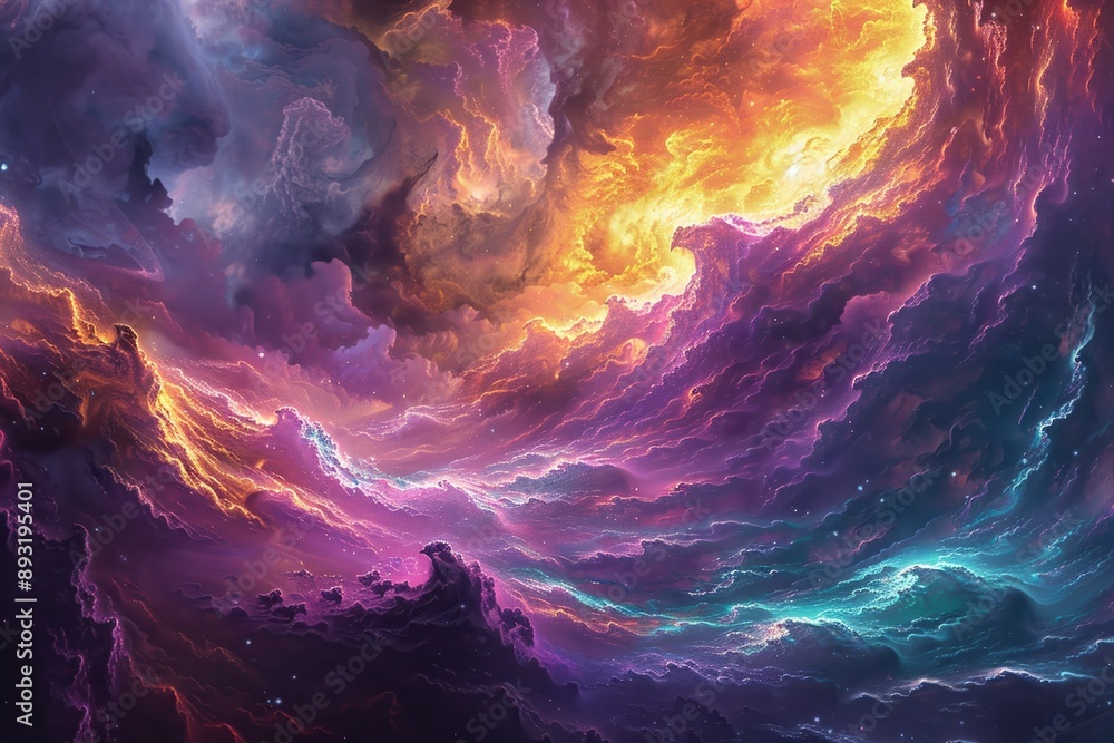 Vibrant and surreal cloud formation with a mesmerizing mix of colors, creating a dynamic, ethereal landscape in the sky, suitable for creative design use. Vibrant and surreal cloud formation with a mesmerizing mix of colors, creating a dynamic, ethereal landscape in the sky, suitable for creative design use.