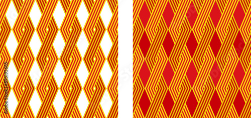 catalonia flag rhombus pattern background set. vector illustration