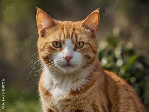 Wallpaper Mural orange cat with blur background, orange cat is sitting and looking Torontodigital.ca
