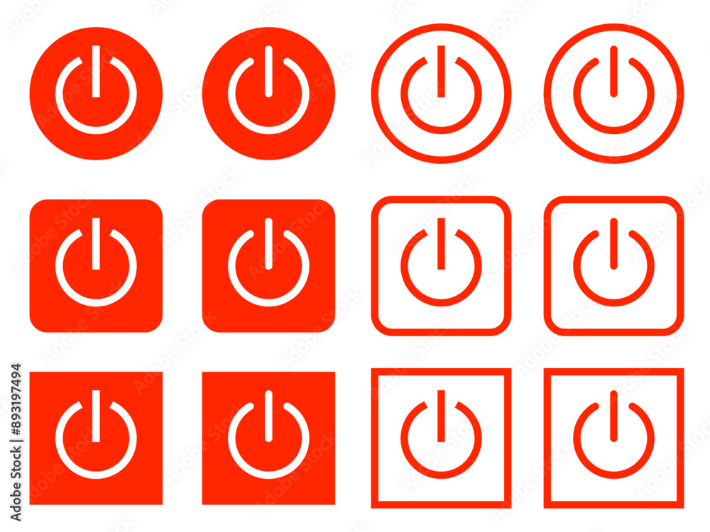 シンプル電源・起動丸四角ボタンセット：赤