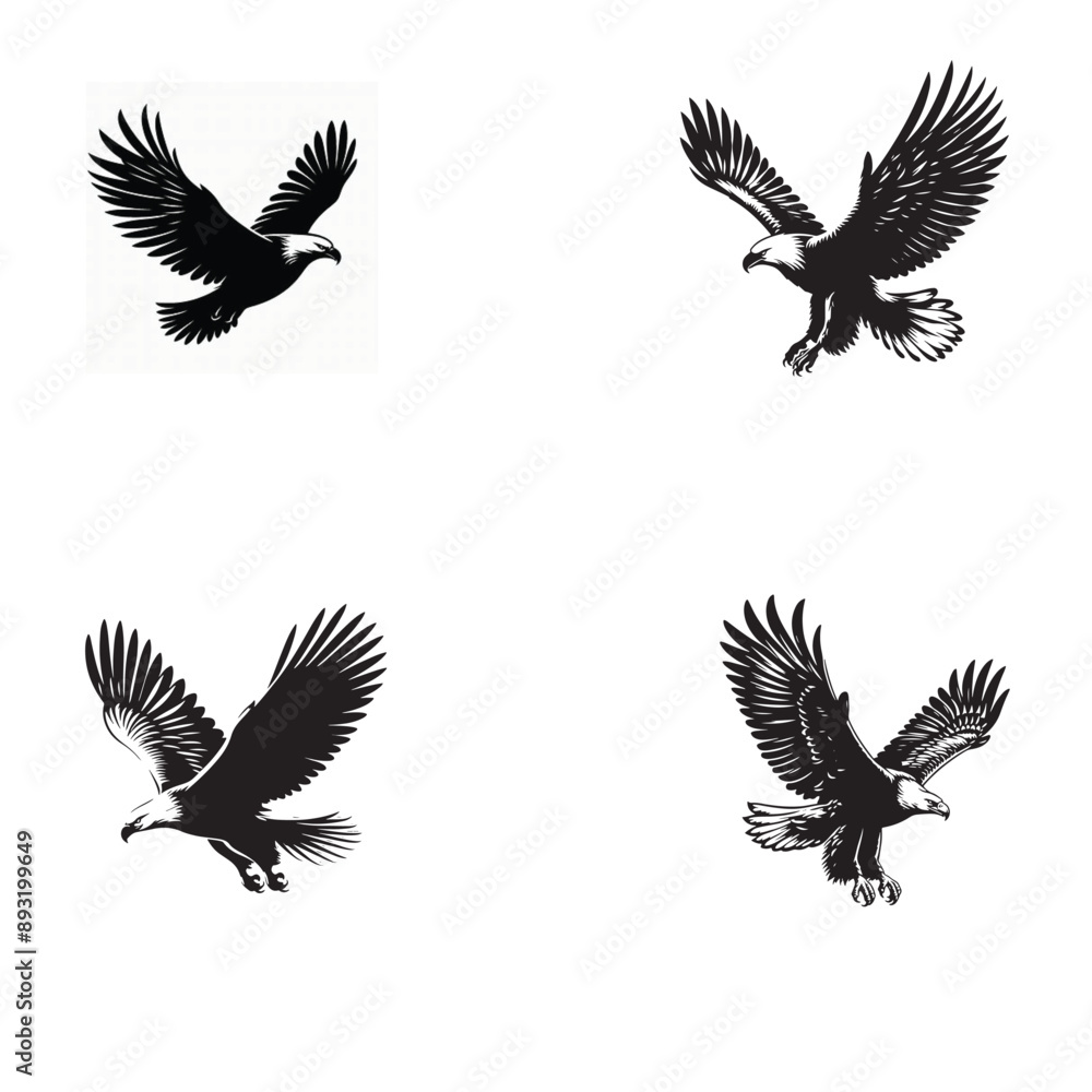 Fototapeta premium silhouette of clean vector Soaring Eagle on white background 