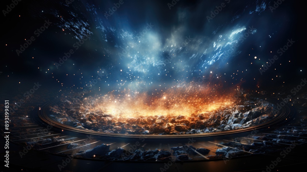 A circular halo, Twinkling stars, first-person view, Nebula A circular halo, Twinkling stars, first-person view, Nebula