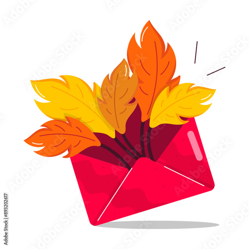 A flat sticker of autumn greeting envelope with leaves 

