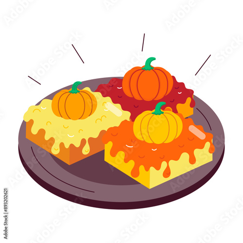 A flat sticker of pumpkin cakes 

