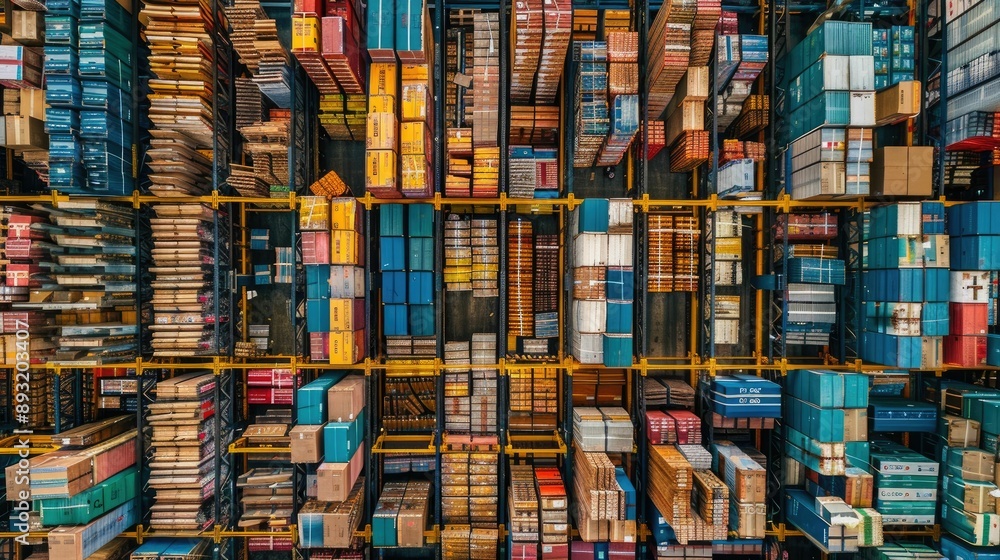 Pallets of goods organized in a grid pattern Pallets of goods organized in a grid pattern