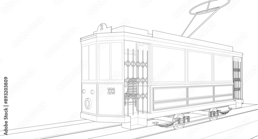 Obraz premium city tram vintage 3d illustration