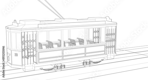 city ​​tram vintage 3d illustration