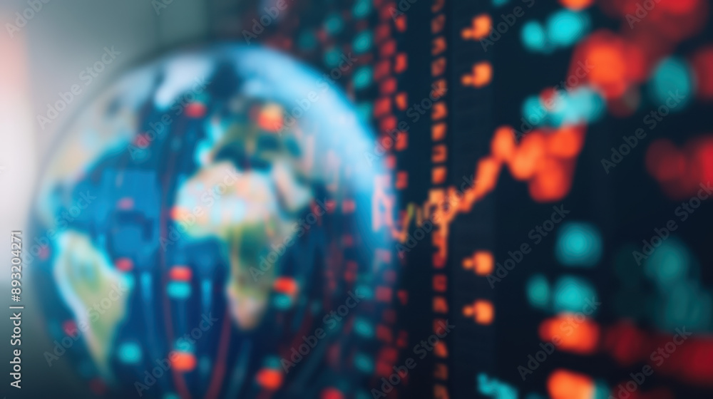 Global financial market trends with a focus on stock charts and data analytics represented by a digitally rendered globe and fluctuating market graphs. Global financial market trends with a focus on stock charts and data analytics represented by a digitally rendered globe and fluctuating market graphs.
