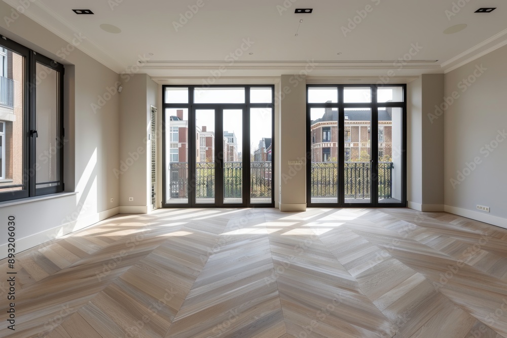 Interior of a modern apartment, empty room with a large window Interior of a modern apartment, empty room with a large window