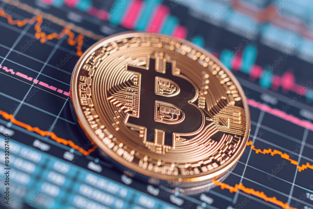 A close-up of a Bitcoin coin with financial graphs and charts in the background, representing cryptocurrency trading and investment trends. A close-up of a Bitcoin coin with financial graphs and charts in the background, representing cryptocurrency trading and investment trends.