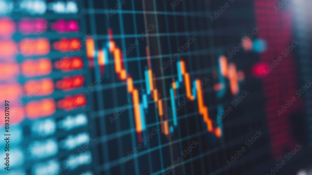 Close-up view of a stock market chart with red and blue data points showing market trends and fluctuations. Perfect for finance and investment themes. Close-up view of a stock market chart with red and blue data points showing market trends and fluctuations. Perfect for finance and investment themes.