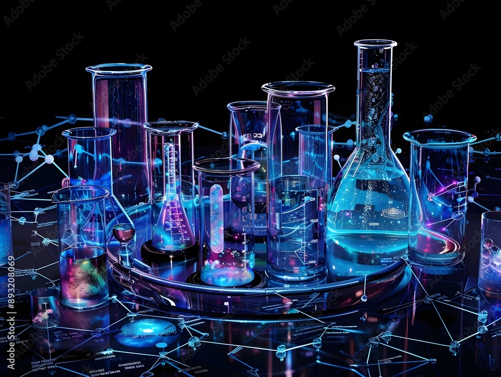 Science laboratory research and development concept. Microscope with test tube in science learning and experiment environment. Science laboratory research and development concept. Microscope with test tube in science learning and experiment environment.