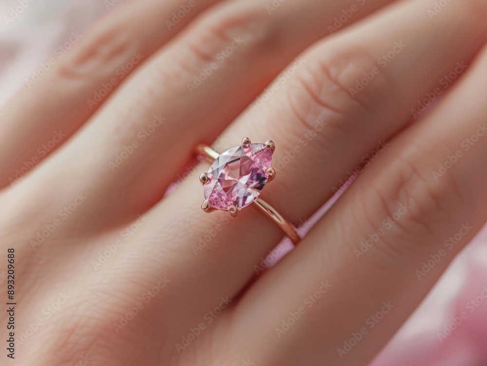 Obraz premium Pink Gemstone Elegance: A Close-Up of a Pear Shaped Diamond Engagement Ring