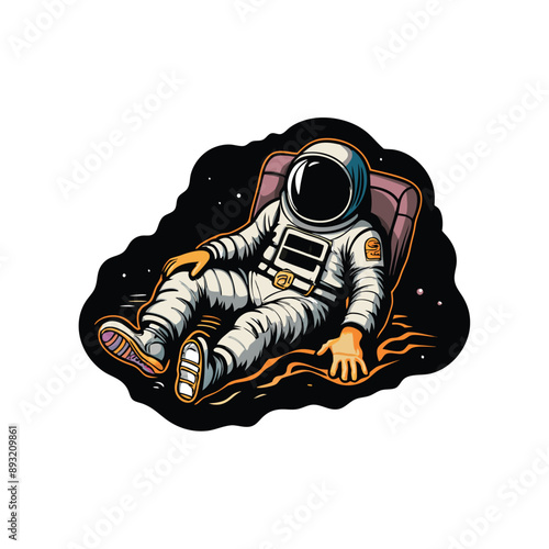 A cartoon astronaut wearing a white space suit floats in space.