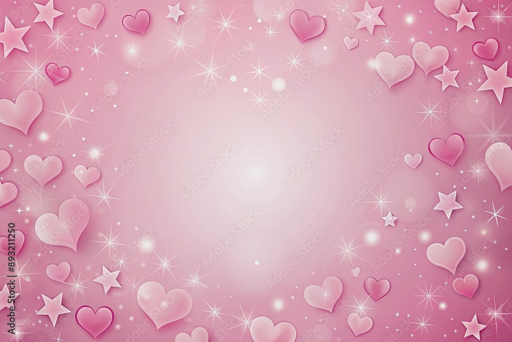 Pink background with hearts, stars and copy space. It's a girl backdrop with empty space for text. Baby shower or birthday invitation, party. Women's Day. Baby girl birth announcement. Generative AI. Pink background with hearts, stars and copy space. It's a girl backdrop with empty space for text. Baby shower or birthday invitation, party. Women's Day. Baby girl birth announcement. Generative AI.
