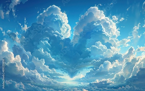 Beautiful heart-shaped cloud formation against a bright blue sky, perfect for uplifting and inspirational visuals.