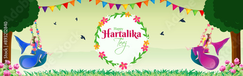 Vector illustration of Happy Hartalika Teej social media feed template