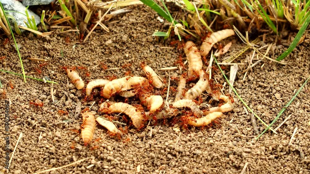 Ants are attacking maggots on ground, out door Chiangmai Thailand. Ants are attacking maggots on ground, out door Chiangmai Thailand.