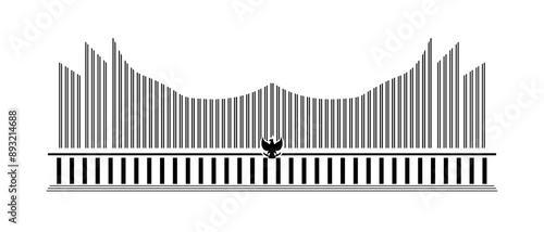 IKN ibu kota nusantara Indonesia new capital presidential palace symbol black and white landmark