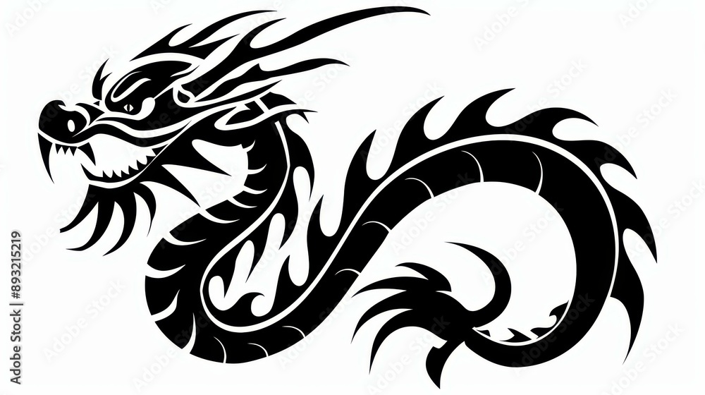 A striking Chinese dragon stencil design, showcasing intricate black line art against a clean white background, perfect for any project. A striking Chinese dragon stencil design, showcasing intricate black line art against a clean white background, perfect for any project.
